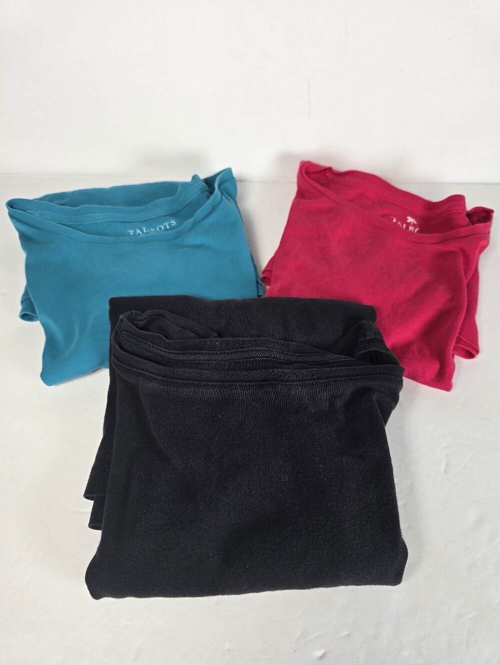 Talbots Women's Set Of 3 Short Sleeve Tees Teal, Pink & 3/4 Sleeve Black Size SP